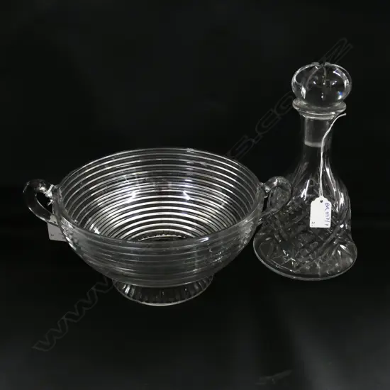 PRESSED GLASS DECANTER H.255mm & RIBBED BOWL