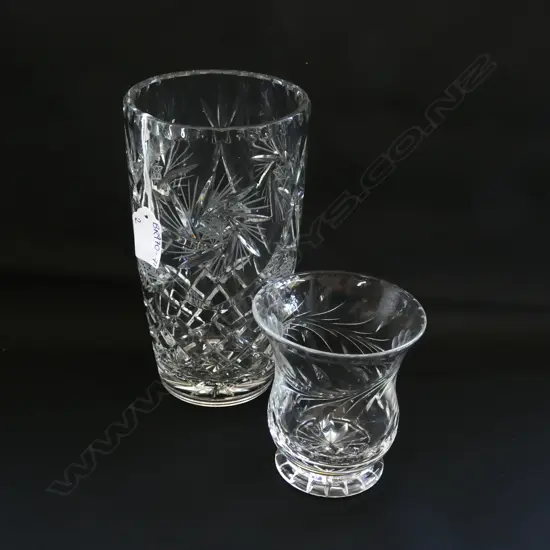 2 CRYSTAL CUT / ETCHED VASES - LARGEST H. 205MM