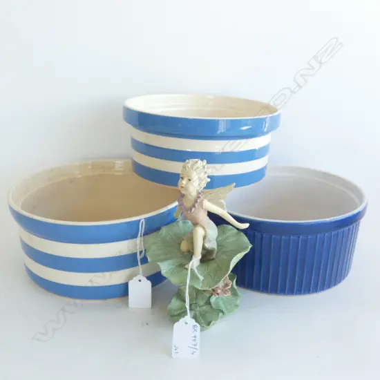 3 CERAMIC CASSEROLES; 2 T. G. GREEN 210mm dia + FAIRY