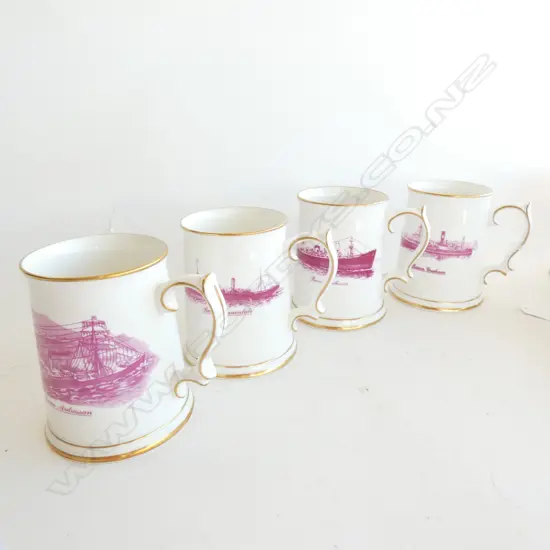 	SET 4 ROYAL GRAFTON PINK & WHITE NAUTICAL PORCELAIN TANKARDS...