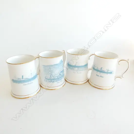 	SET 4 ROYAL GRAFTON BLUE & WHITE NAUTICAL PORCELAIN TANKARDS H. 125MM