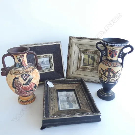 2 CLASSICAL GREEK VASES + 3 FRAMES