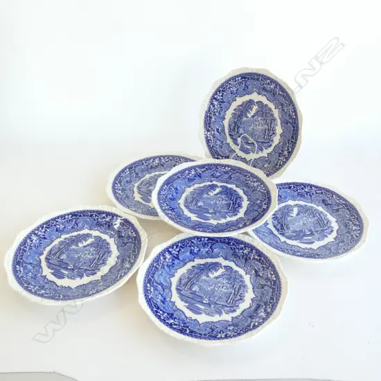 SIX MASONS BLUE & WHITE WILLOW PLATES  DIA 200MM