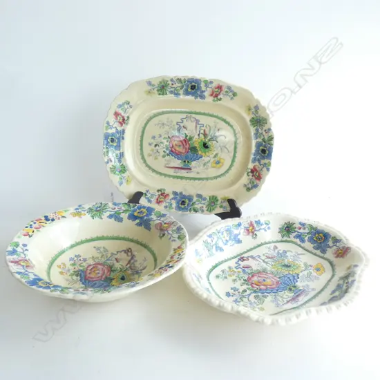 3 PCES MASONS 'STRAHMORE'; PLATTER, BOWL & DISH