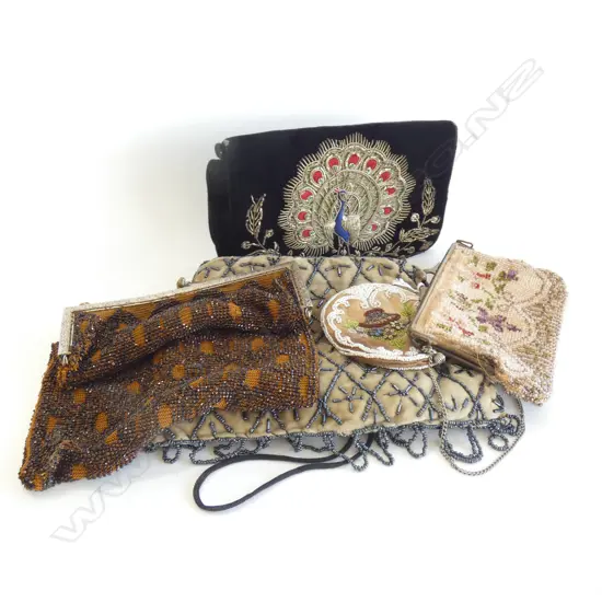 4 LADIES BEADED BAGS - LARGEST 250 X 185MM + SM BEADED PURSE