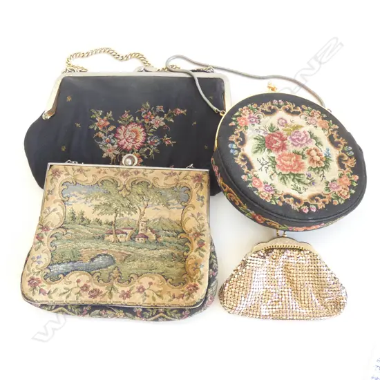 3 SM VINTAGE TAPESTRY BAGS  (1A/F) + 1 SM GLOMESH PURSE