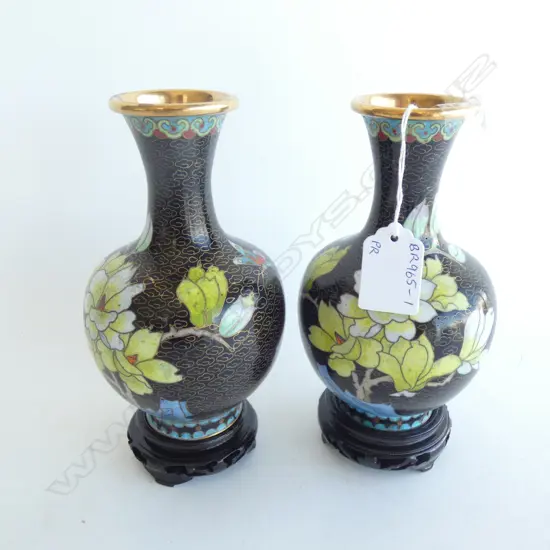 PAIR CLOISONNE VASES ON STANDS