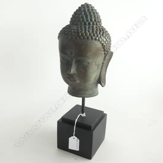 BRONZE BUDDHA HEAD ON STAND H.330mm