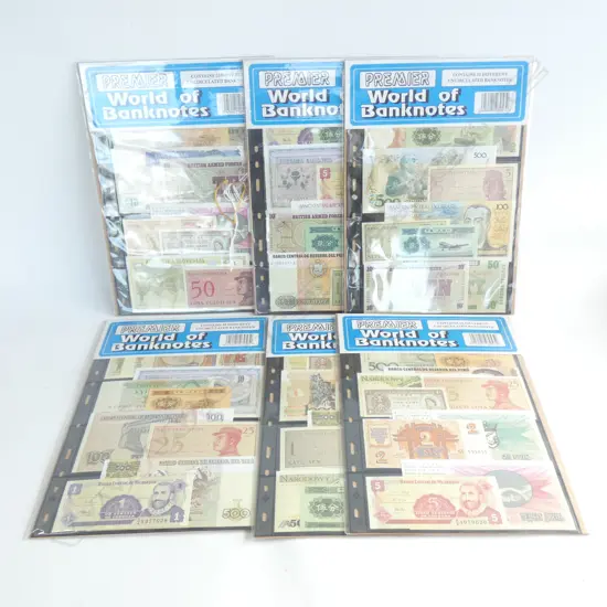 6 CARDS OF 10 UNCIRCULATED WORLK BANKNOTES 