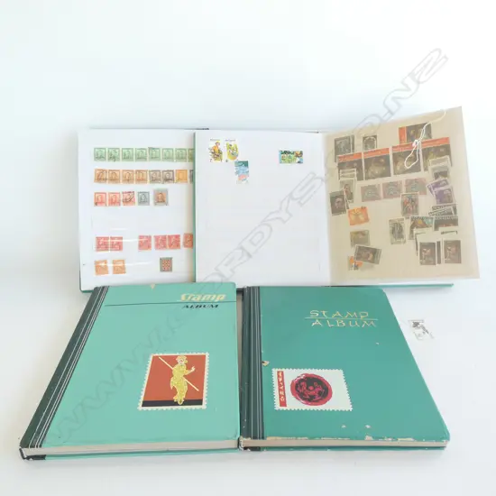 FOUR STAMP ALBUMS; NZ & WORLD - INCOMPLETE 