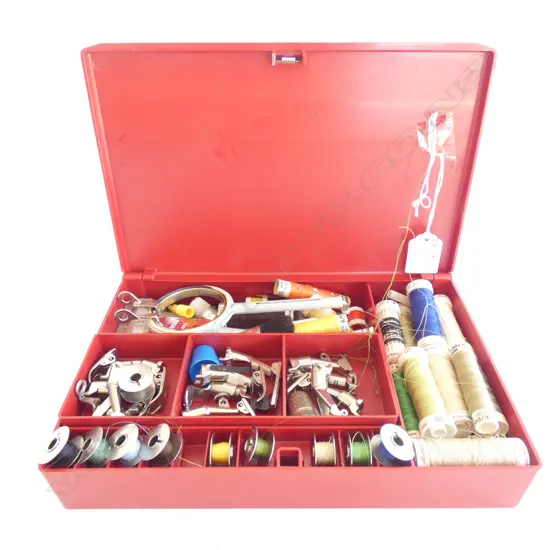 BERNINA SEWING BOX INCL BOBBINS  / COTTONS / SEWING MACHINE FEET ETC.. 