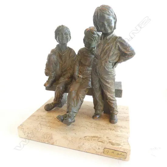 BRONZE FIGURINE - 3 CHILDREN - SIGNED PLAQUE JM BELNA H. 300MM