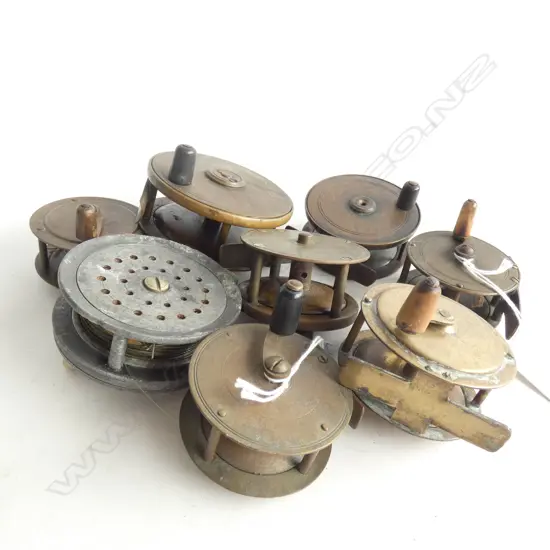 8 VINTAGE FISHING REELS 90mm dia