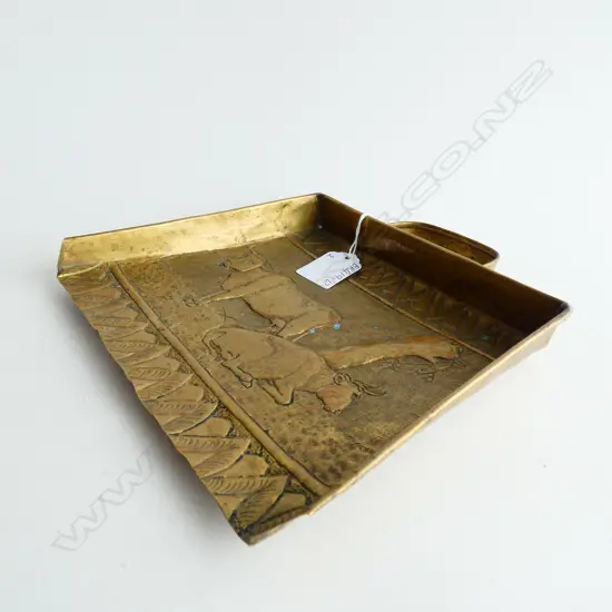 COPPER CRUMB PAN DECORATED WITH COWS