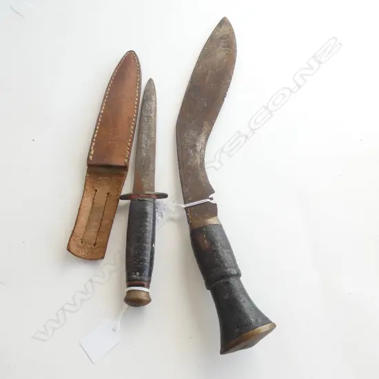 VINTAGE GURKHA KNIFE + DAGGER IN SCABBARD DBLE EDGE