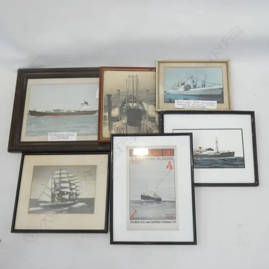 6 OLD FRAMED SHIPPING PRINTS & PHOTOS 190 X 250MM