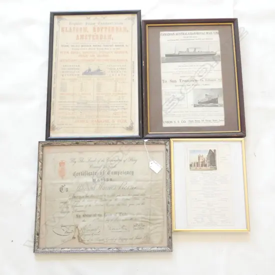 2 OLD SHIPPING ADVERTISING SIGNS (1 C1886) - CABIN CLASS MENU & OLD PRIVY COUNCIL CERTIFICATE DATED 1883 330 X 250MM
