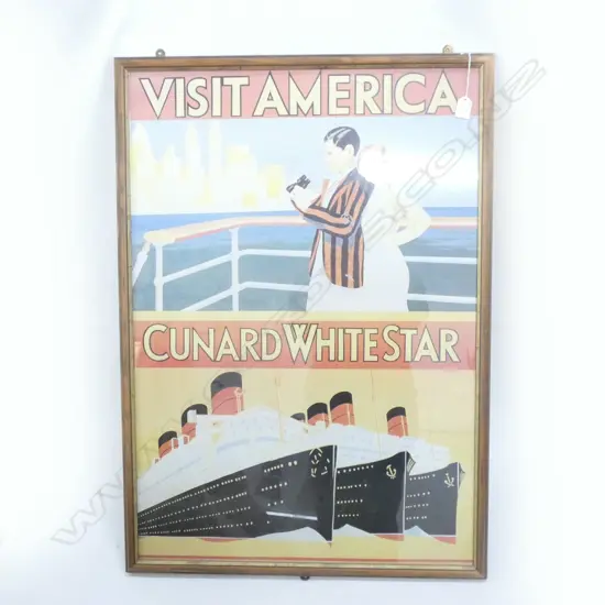 LG 'VISIT AMERICA CUNARD WHITE STAR' SHIPPING ADVERT. POSTER 590 X 870MM 
