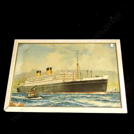 PRINT ON PAPER SHIP 'DOMINION MONARCH' 630 X 970MM (DAMAGE TO CORNER OVER ARTISTS SIGNATURE)