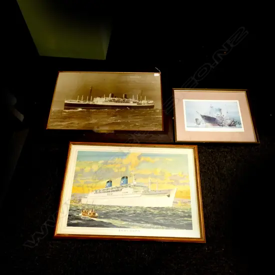3 OLD SHIP PRINTS; BENARVON 1903 /RHMS ELLINIS & RANGITIKI RANGITANE 700 X 470MM