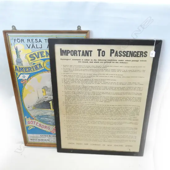LG OLD PASSENGER LINER CONDITIONS LIST (550 X 750MM) + GOTEBERG LINER ADVERTISING POSTER 