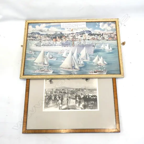 AUCKLAND HARBOUR SS GOTHIC SHAW PRINT 1953  530 X 340MM + ONE