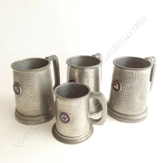 4 OLD SHIP MONOGRAMMED PEWTER TANKARDS; 2 PORT LINE / SS ARAWA / SS SOUTHERN CROSS H125MM
