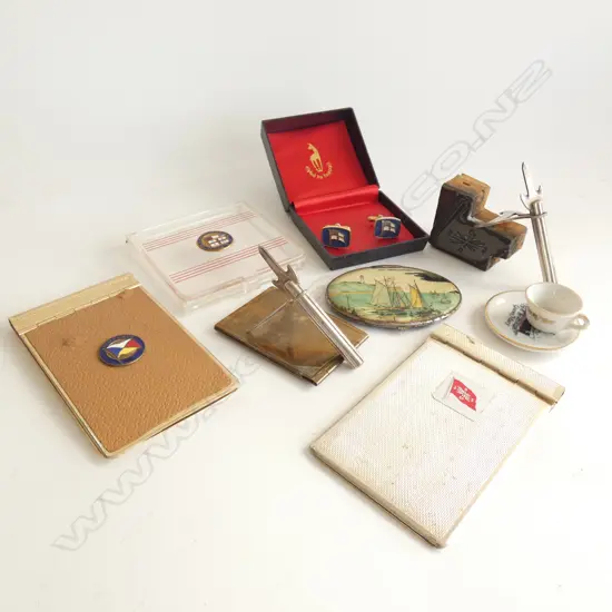BAG SHIPPING MEMORABILIA; USSCO INK STAMP / METAL NOTE PAD HOLDERS & STAMP HOLDER / CUFF LINKS ETC..