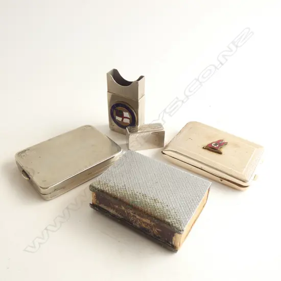 3 SM SHIP MONOGRAMMED LIDDED CONTAINERS & CIGARETTE BOX HOLDER 