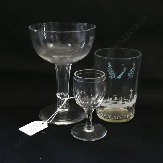3 U.S.S.Co. DRINKING GLASSES; CHAMPAGNE, R/VISIT TUMBLER SHERRY