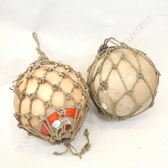 PR OLD ORIENTAL PLASTIC FISHING FLOATS WITH ROPE NETTING - DIA 300MM