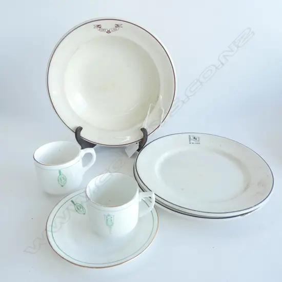 6 PCES CRESTED WARE CHINA; 3 DB CO. & 3 PORT LINE