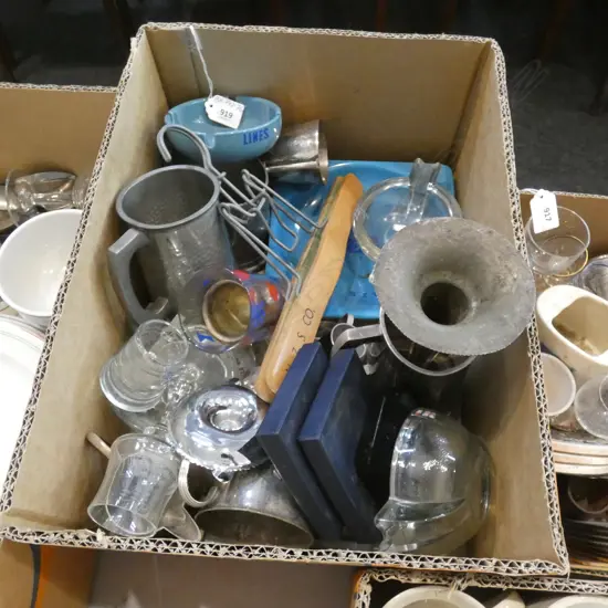 BOX ASST MARITIME GLASS & SILVER PLATE; TANKARDS / ASHTRAYS ETC.