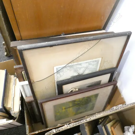 BOX OLD FRAMED PRINTS / PHOTOS ETC - SOME SHIPPING RELATED