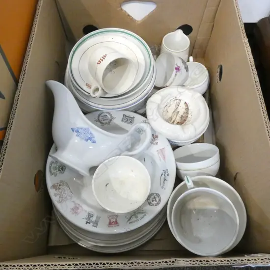 LG BOX LOT ASST NZ CRESTED WARE - HOTEL & HOSPITAL - BOWLS / PLATES ETC..