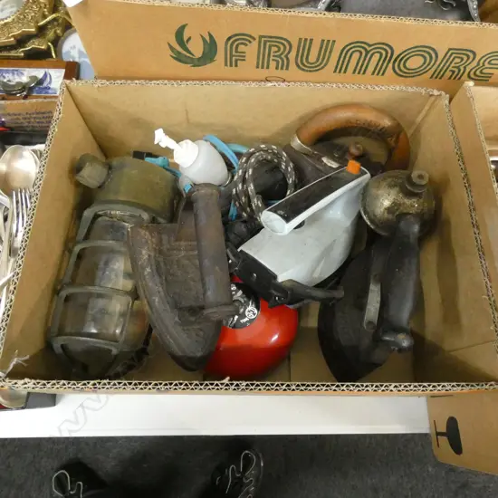 BOX OLD FIRESIDE & ELECTRIC IRONS