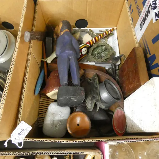 BOX LOT ASST. SMALLS, TREEN, CERAMICS, ETC