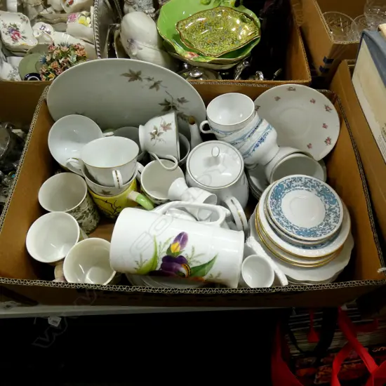 BOX LOT ASST CHINA; NORITAKE PART TEA SERVICE ETC
