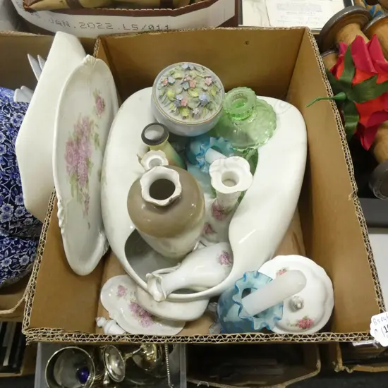 BOX LOT BED PAN, VICTORIAN CHINA ETC