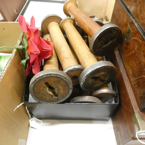 BOX LOT LARGE ANTIQUE BOBBINS