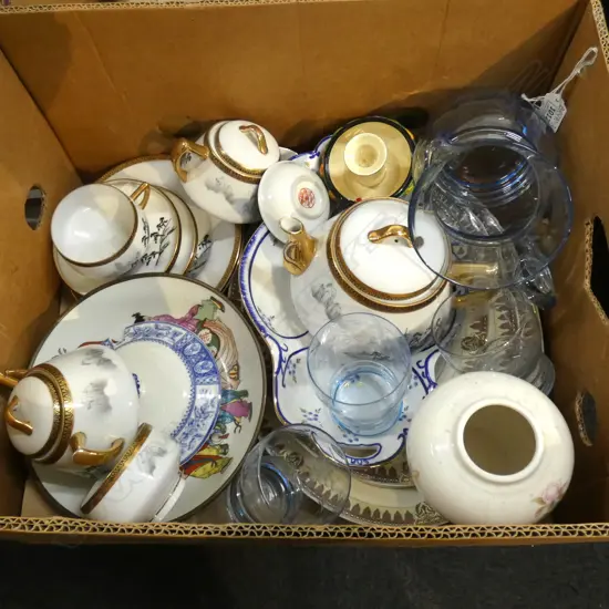 LG BOX MIXED INCL ORIENTAL TEASET / GLASSWARE / CHINA ETC..