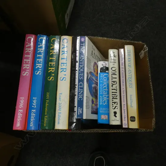 BOX ANTIQUE PRICE GUIDE BOOKS; CARTERS ETC..