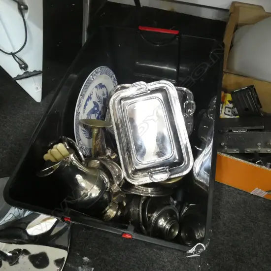 BOX LOT ASST. SILVER PLATE ETC