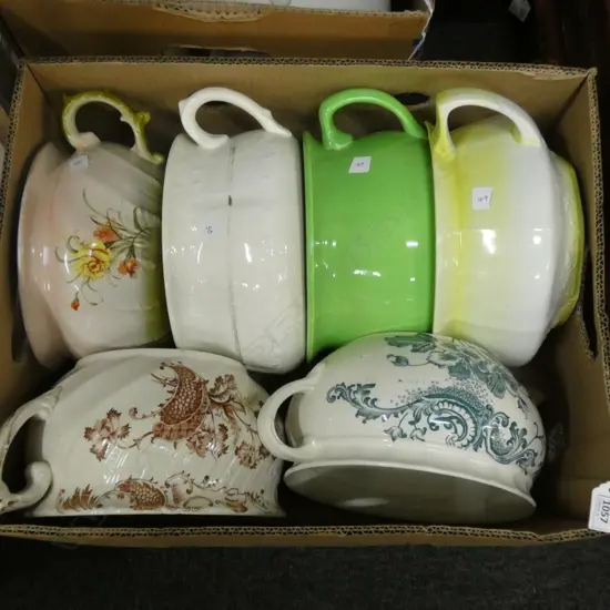 BOX LOT 6 VICTORIAN POTTYS; GREEN ETC