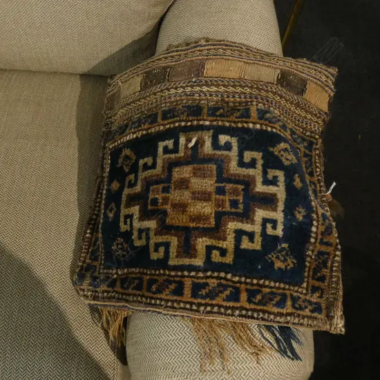 ANTIQUE SMALL HANKNOTTED AFGHAN CUSHION 400X380mm