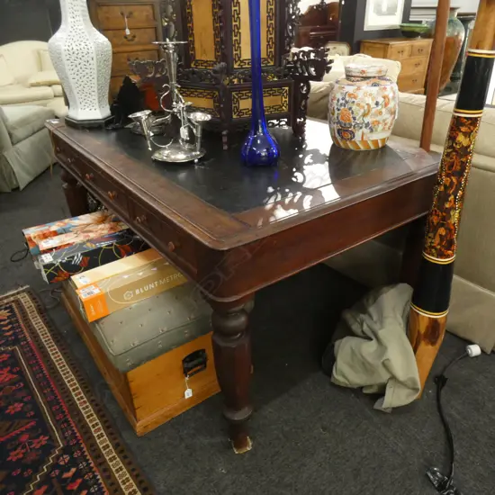 VICTORIAN LEATHER TOPPED DESK...