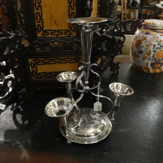 4 TRUMPET SILVER PLATE EPERGNE H 340MM