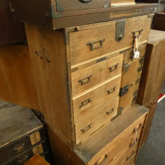 SM VINTAGE JAPANESE KO-DANSU CABINET 8 DRAWERS INC 3 HIDDEN IN CUPBOARD W/KEY  540 X 320 X 580MM