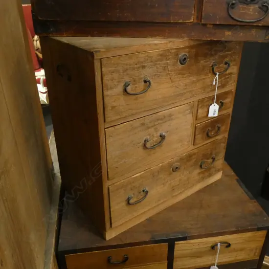 SM VINTAGE LIGHT WOODEN JAPANESE TANSU CHEST 5 DRAWERS  420 X 280 X 445MM