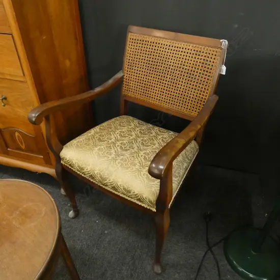 QUEEN ANNE STYLE CHAIR WOVEN CANE BACK